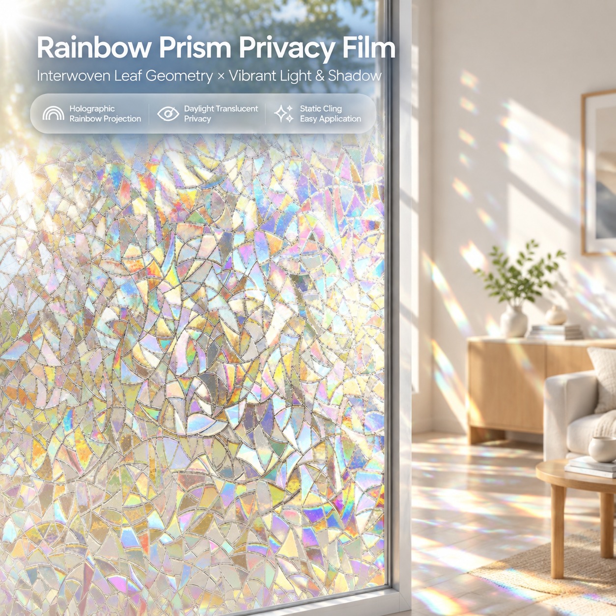 Home Bathroom Window Tint - Holographic Window Film 3D Mosaic Prism