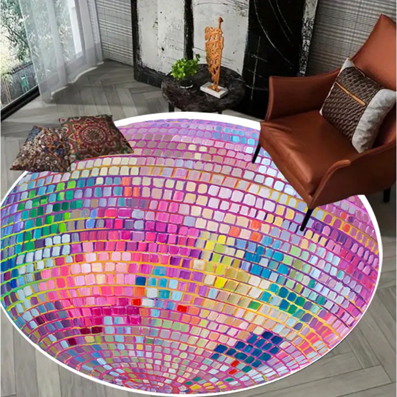 Colorful Square Pattern Round  - Home Goods Bathroom Rugs ulasan dan harga