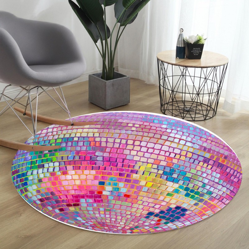 Colorful Square Pattern Round  - Home Goods Bathroom Rugs ulasan dan harga
